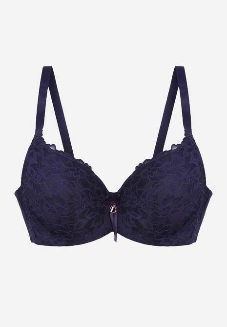 Granatowy Biustonosz Ozdobiony Koronką i Kokardką Aqiany