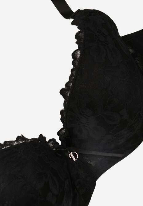 Czarny Biustonosz Ozdobiony Koronką i Kokardką Aqiany 7