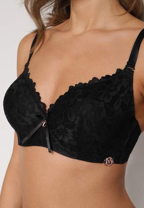 Czarny Biustonosz Ozdobiony Koronką i Kokardką Aqiany 5