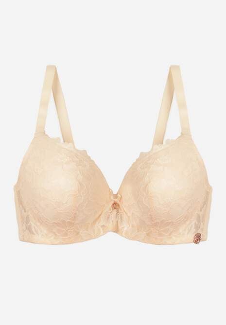 Jasnobeżowy Biustonosz Ozdobiony Koronką i Kokardką Aqiany