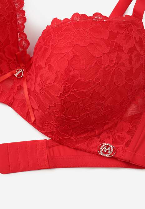 Czerwony Biustonosz Ozdobiony Koronką i Kokardką Aqiany 7