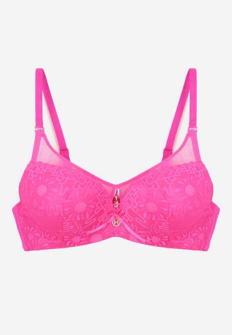 Różowy Biustonosz Ozdobiony Transparentnymi Wstawkami i Koronką Brannor