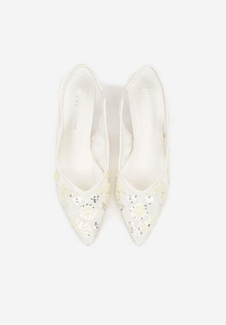 Beżowe Sandały na Szpilce Typu Slingback z Cekinami Resseris 6