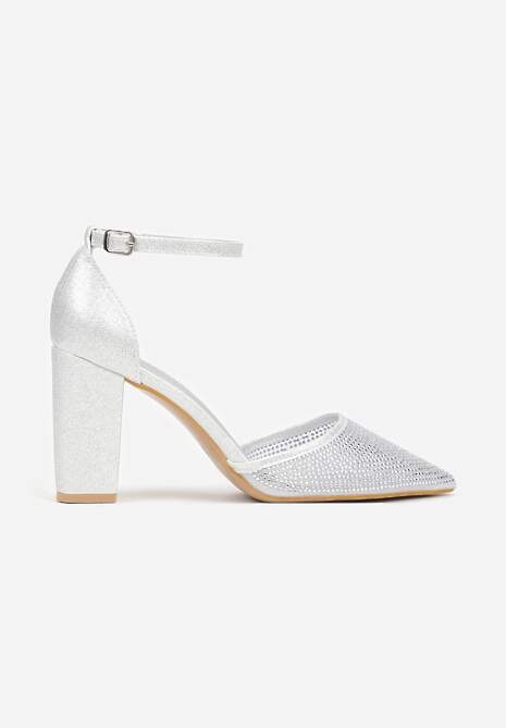 Srebrne Czółenka na Słupku z Cyrkoniami i Brokatem Myriani 4