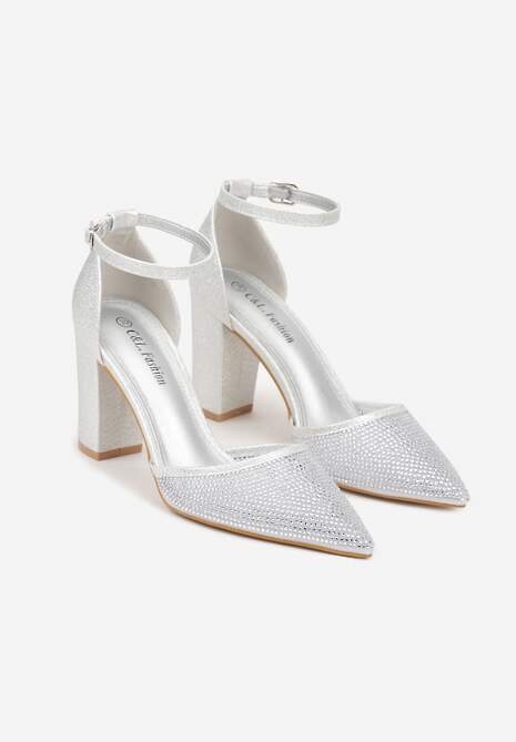 Srebrne Czółenka na Słupku z Cyrkoniami i Brokatem Myriani 5