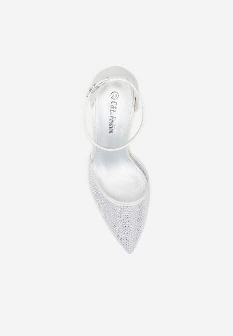 Srebrne Czółenka na Słupku z Cyrkoniami i Brokatem Myriani 6