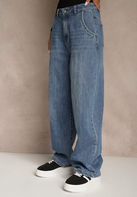 Niebieskie Jeansy High Waist z Szerokimi Nogawkami Fyserlia 4