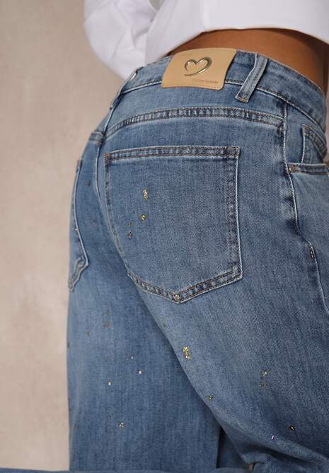 Niebieskie Jeansy Wide Leg High Waist z Błyszczącymi Zdobieniami Lilyss 5