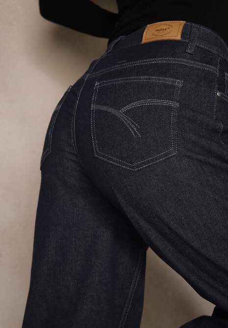 Niebieskie Jeansy z Bawełny High Waist z Ozdobną Sznurówką w Pasie Ohirvyra 5