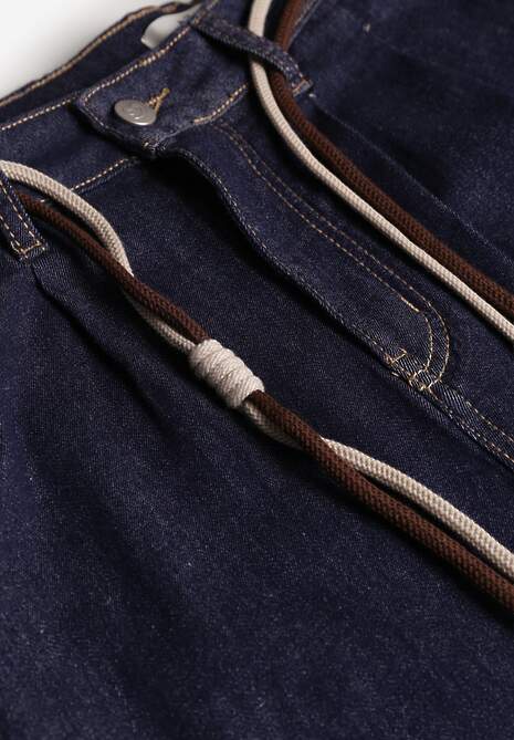 Niebieskie Szerokie Jeansy z Bawełny High Waist Ozdobione Sznurkiem Landa 6