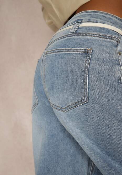 Niebieskie Jeansy Balloon Regular Waist z Ozdobnym Wiązaniem Daemora 5