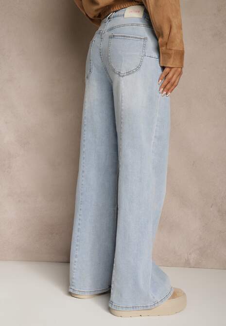 Niebieskie Jeansy High Waist o Szerokim Kroju z Przeszyciami i Imitacją Kieszeni Saliana 4