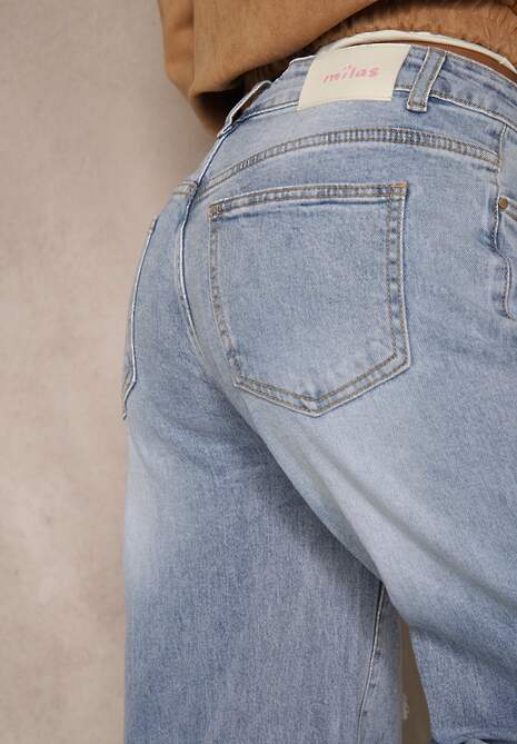 Niebieskie Jeansy High Waist Wide Leg z Ozdobnymi Przetarciami i Dziurami Elintyse 5