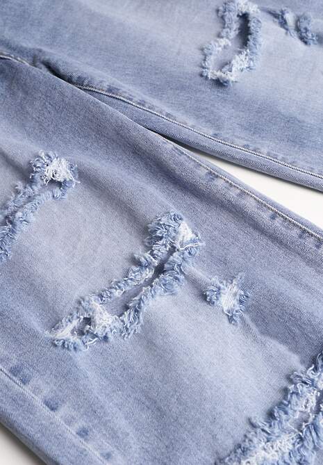 Niebieskie Jeansy High Waist Wide Leg z Ozdobnymi Przetarciami i Dziurami Elintyse 6