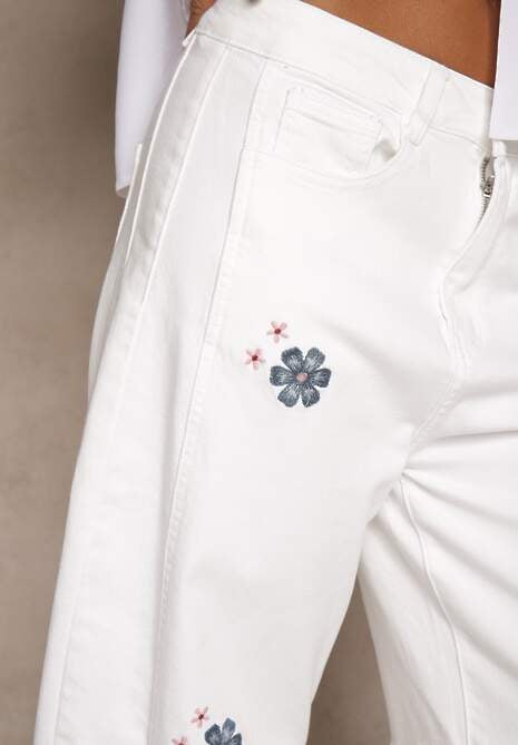 Białe Jeansy Balloon High Waist z Kwiatowym Haftem Irolyn 5