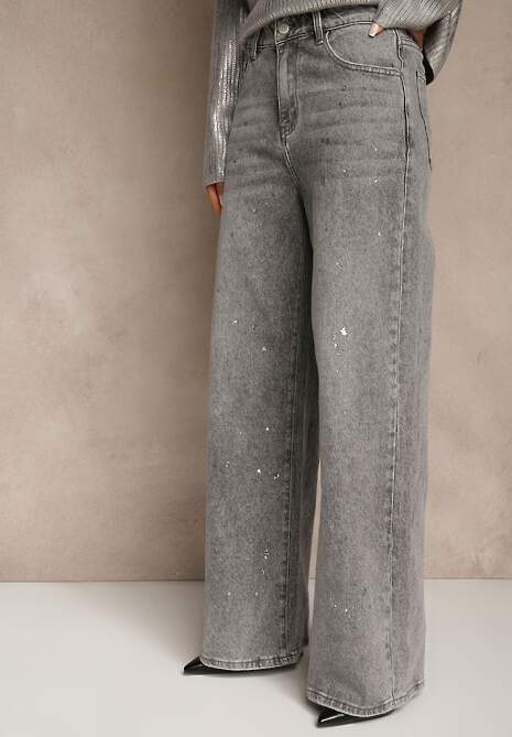 Szare Jeansy High Waist Wide Leg ze Świecącymi Drobinkami Luiza 4