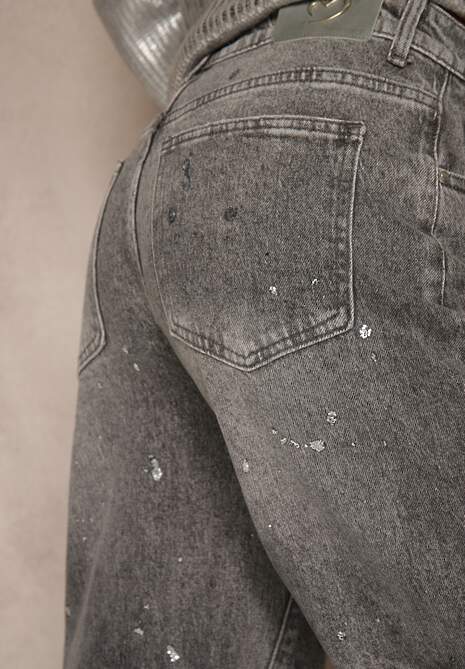 Szare Jeansy High Waist Wide Leg ze Świecącymi Drobinkami Luiza 5