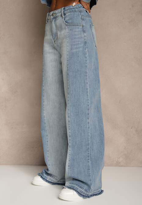 Niebieskie Jeansy High Waist Wide Leg w Dwóch Odcieniach Denimu Carilvienne 4