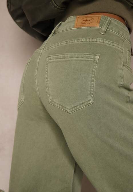 Ciemnozielone Jeansy o Szerokim Kroju z Bawełny High Waist Marquilla 5