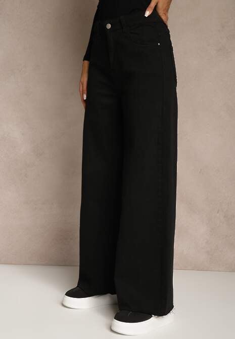 Czarne Jeansy High Waist z Szerokimi Nogawkami Chamylla 4