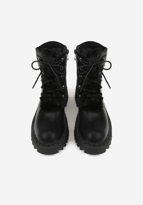 Czarne Trapery w Casualowym Stylu z Futerkowym Zdobieniem na Języku Taniapea 6