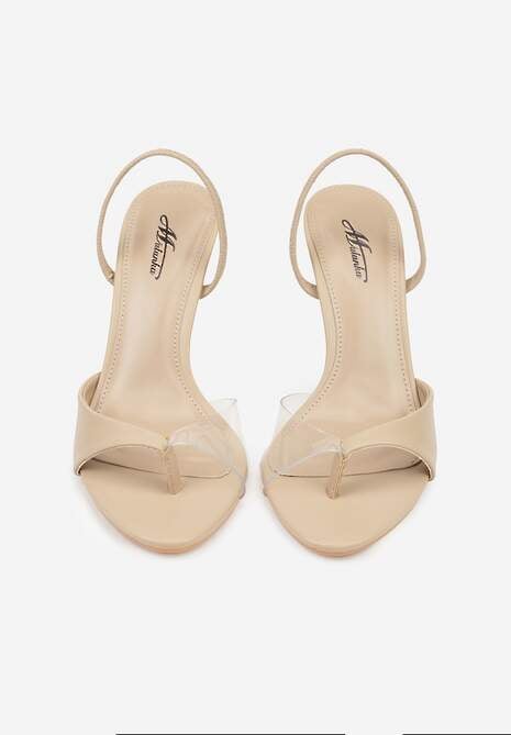 Ciemnobeżowe Sandały na Szpilce z Przezroczystymi Elementami Xilxaris 6