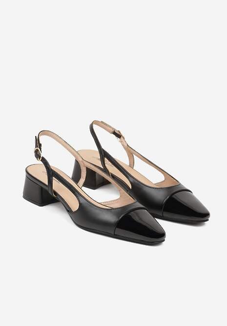 Czarne Sandały Slingback na Klocku z Lakierowanym Noskiem Iphisania 5