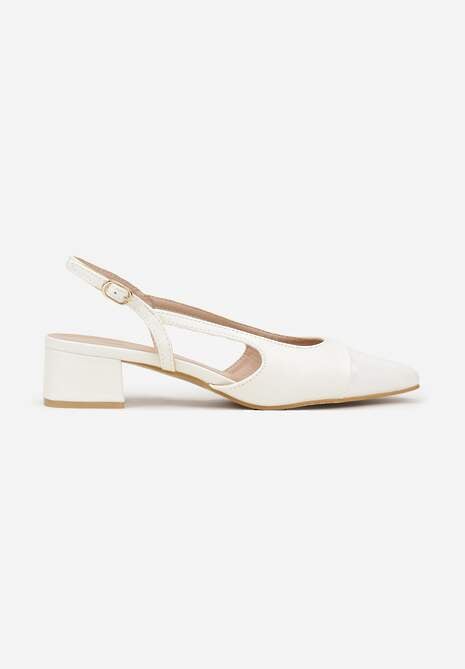 Białe Sandały Slingback na Klocku z Lakierowanym Noskiem Iphisania 4