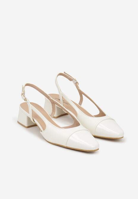 Białe Sandały Slingback na Klocku z Lakierowanym Noskiem Iphisania 5