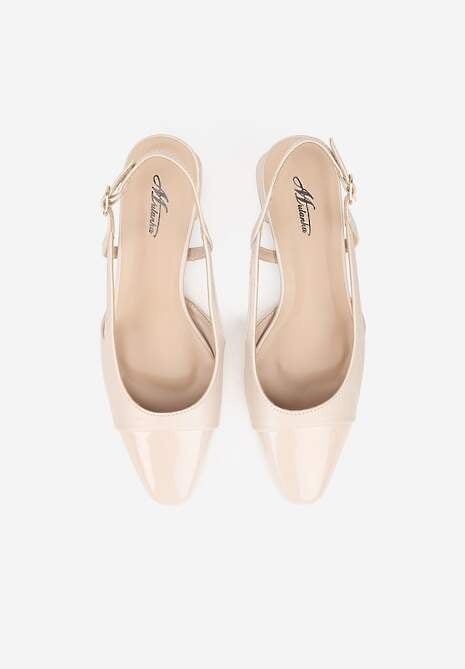 Beżowe Sandały Slingback na Klocku z Lakierowanym Noskiem Iphisania 6