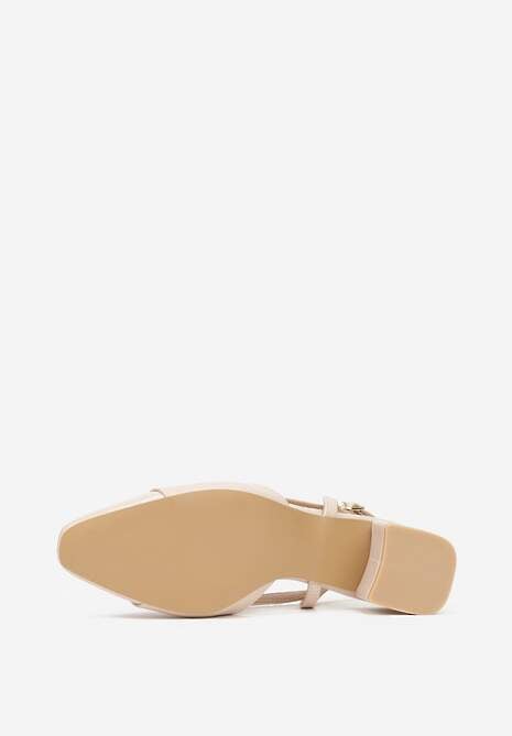 Beżowe Sandały Slingback na Klocku z Lakierowanym Noskiem Iphisania 7