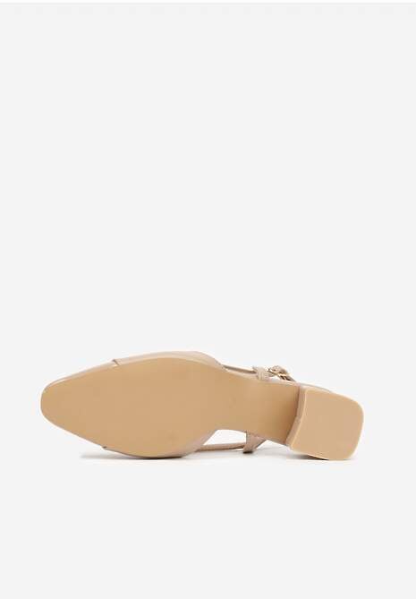 Ciemnobeżowe Sandały Slingback na Klocku z Lakierowanym Noskiem Iphisania 7