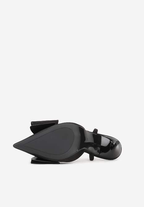 Czarne Sandały Satynowe na Szpilce Slingback Ozdobione Kokardą Daemoris 7