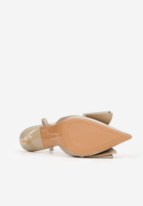 Ciemnobeżowe Sandały Satynowe na Szpilce Slingback Ozdobione Kokardą Daemoris 7