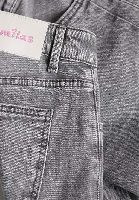 Szare Szerokie Jeansy z Bawełny High Waist Ozdobione Przetarciami Orryna 6