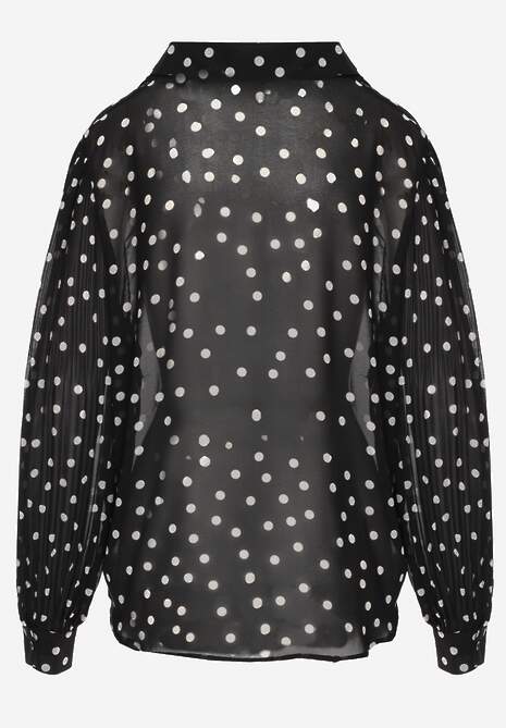 Czarna Koszula z Wiskozy i Bawełny Zdobiona Groszkami i Plisami na Rękawach Osharus 7