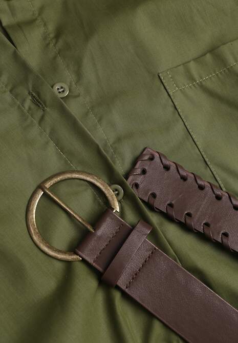 Zielona Bawełniano-Wiskozowa Koszula o Długim Kroju Oversize z Paskiem Tethys 6