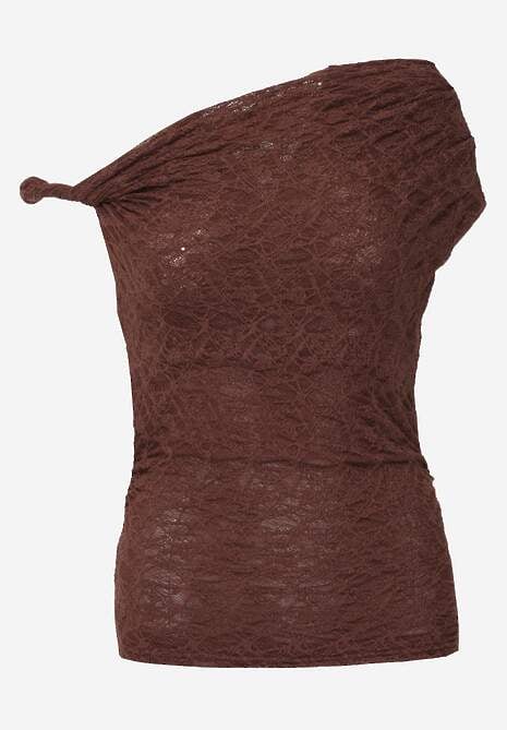 Brązowa Asymetryczna Bluzka z Koronki na Jedno Ramię Olitheilise 6