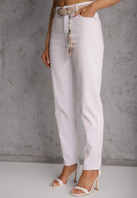 Białe Jeansy Mom Fit z Bawełny i Wiskozy z Dodatkowym Paskiem Prosinix 4