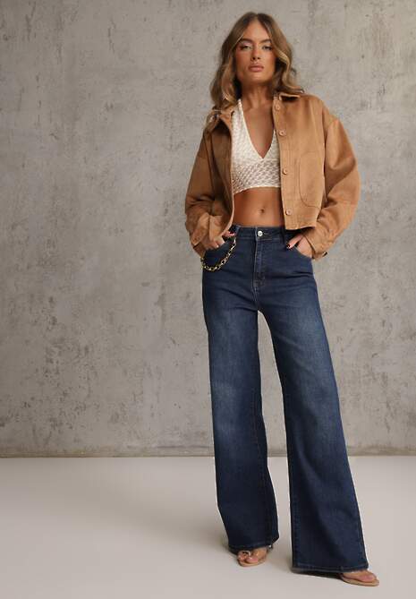 Niebieskie Jeansy Wide Leg Regular Waist z Bawełną i Domieszką Wiskozy Petocea