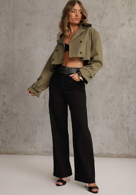 Czarne Szerokie Spodnie High Waist z Bawełny Rhethyphe 4