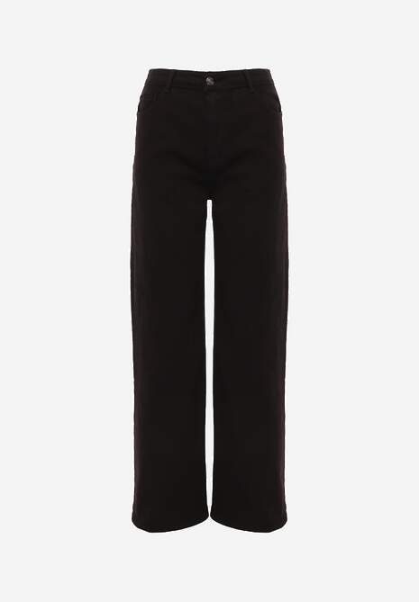 Czarne Szerokie Spodnie High Waist z Bawełny Rhethyphe 6