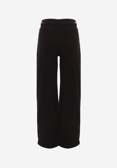 Czarne Szerokie Spodnie High Waist z Bawełny Rhethyphe 7
