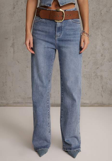 Niebieskie Jeansy Wide Leg High Waist z Bawełną i Dodatkiem Wiskozy Salithoe 4