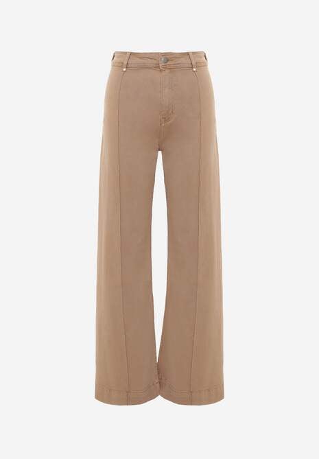 Beżowe Bawełniane Jeansy High Waist Wide Leg z Pionowymi Przeszyciami Ethemithea 6