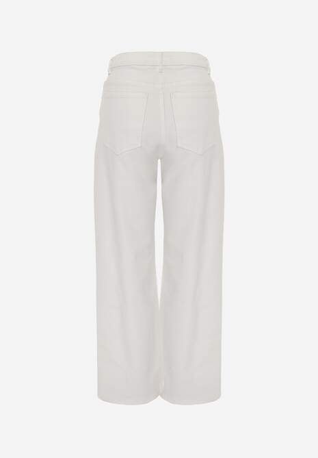 Białe Bawełniane Jeansy Wide Leg z Asymetrycznym Guzikiem Thesiphi 7