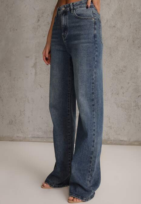 Niebieskie Jeansy Wide Leg High Waist z Bawełną i Dodatkiem Wiskozy Phrixanise 4