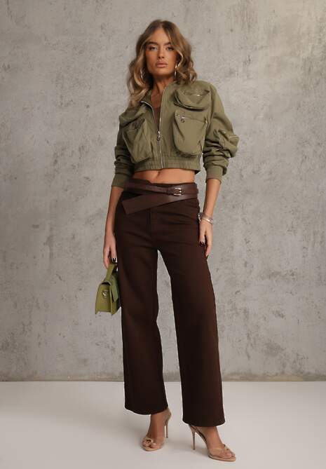 Ciemnobrązowe Szerokie Jeansy High Waist z Bawełny Physossia