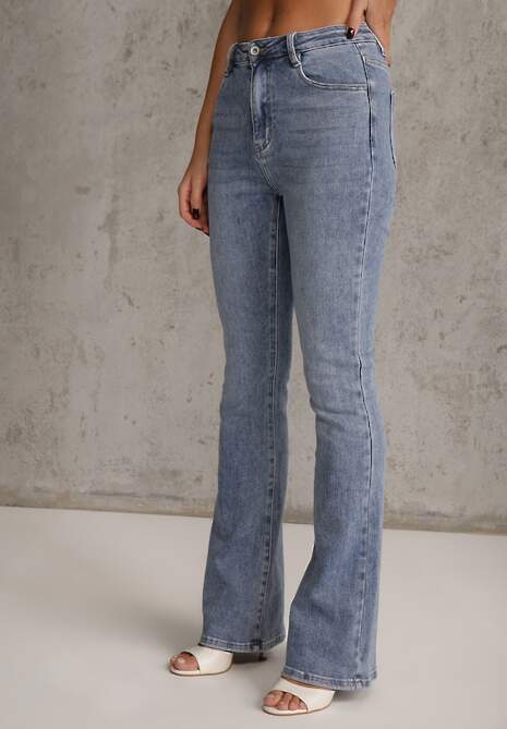 Niebieskie Bawełniane Jeansy Dzwony High Waist Kelapheu 4