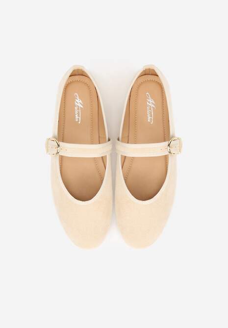 Beżowe Balerinki Mary Jane z Klamrą Zaurg 6